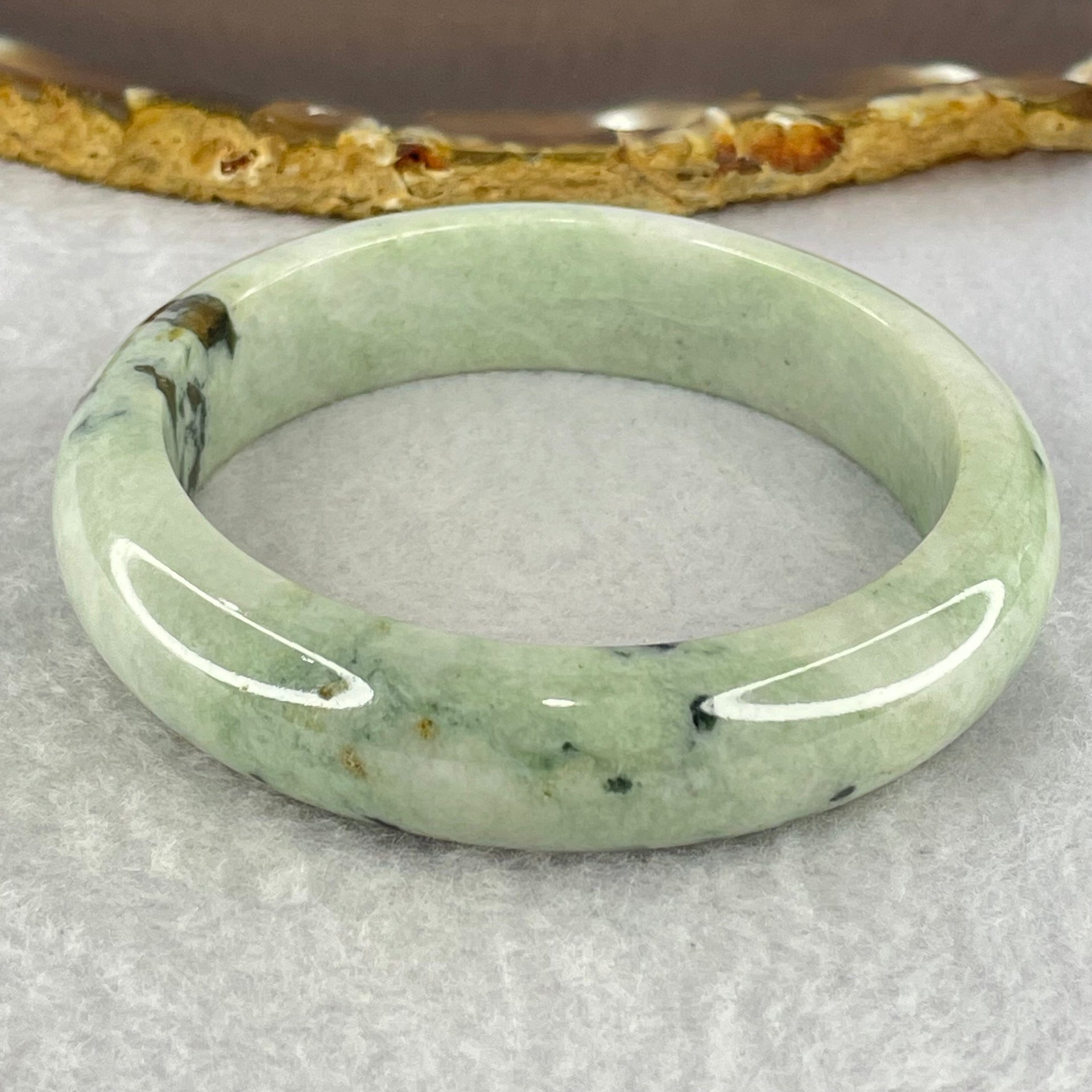 Type A Green with Moss Green Piao Hua Jadeite Bangle Internal Diameter 56.5mm 64.29g 14.4 by 8.7mm (Slight Internal Lines) - Huangs Jadeite and Jewelry Pte Ltd