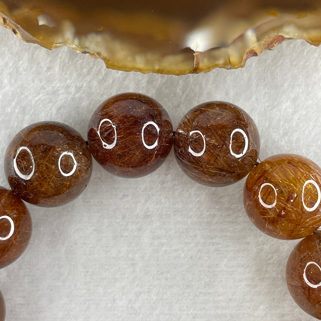 Natural Reddish Copper Rutilated Quartz Beads Bracelet 68.35g 16cm 15.4mm 14 Beads