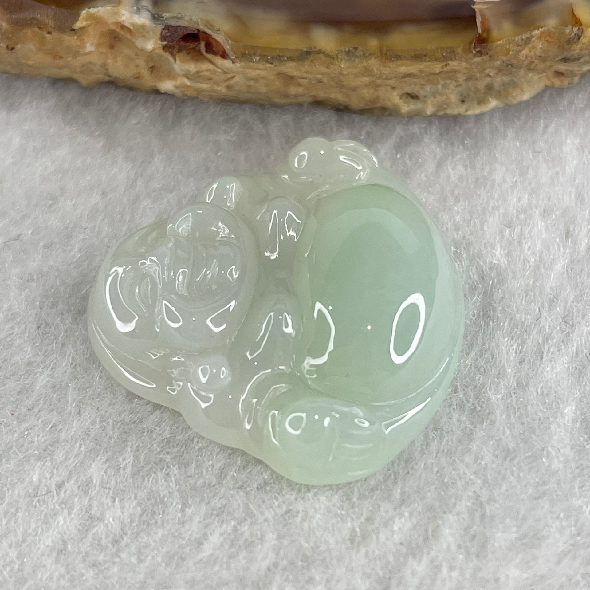 Certified Natural Type A Light Green Jadeite Milo Laughing Buddha Pendant 4.90g 22.8 by 24.9 by 6.0mm - Huangs Jadeite and Jewelry Pte Ltd