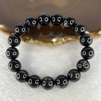 Natural Hypersthene Crystal Bracelet 天然金运石水晶手链 55.01g 18cm 12.3mm 17 Beads