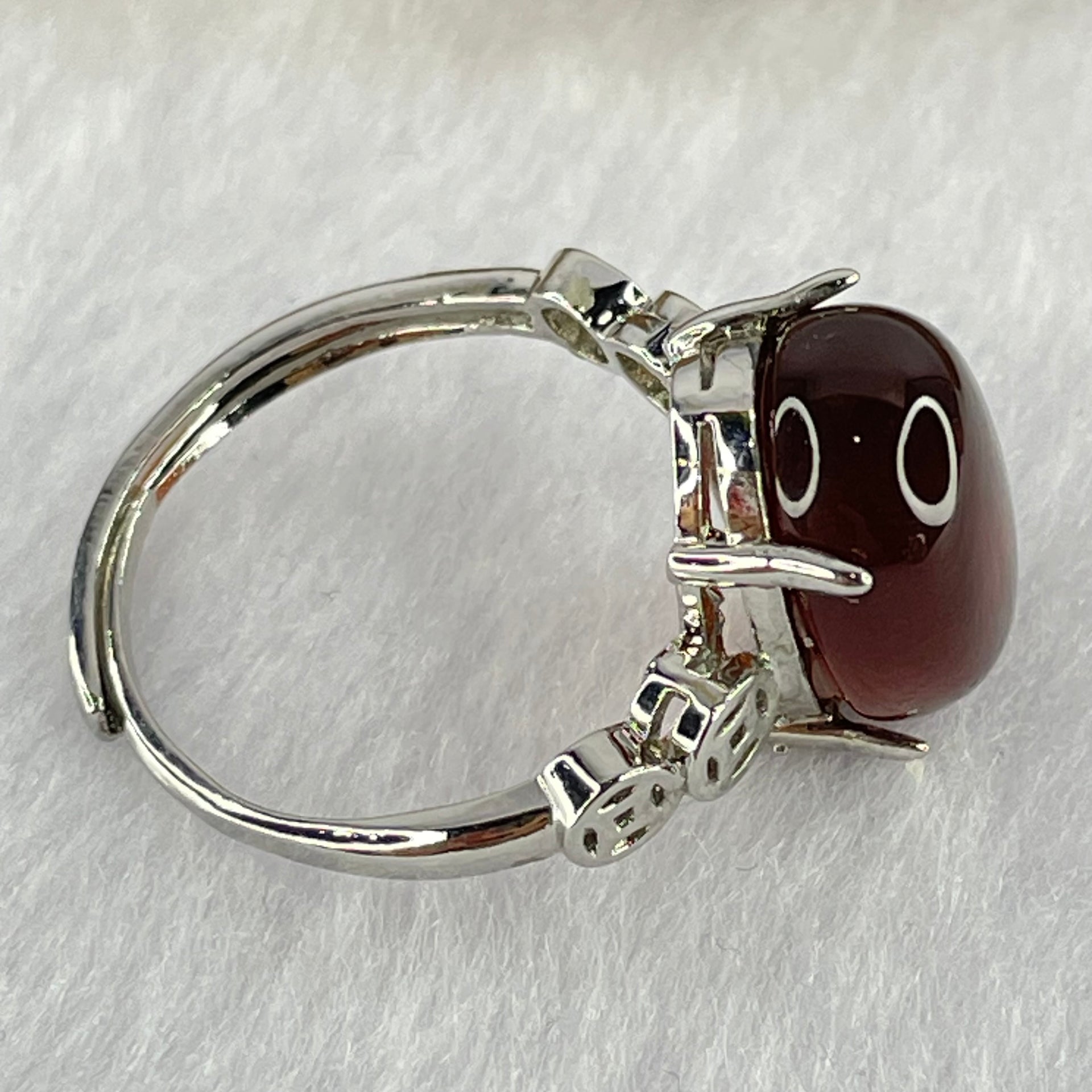 Natural Red Amber in S925 Sliver Ring (Adjustable Size) 2.57g 13.8 by 10.9 by 6.0mm - Huangs Jadeite and Jewelry Pte Ltd