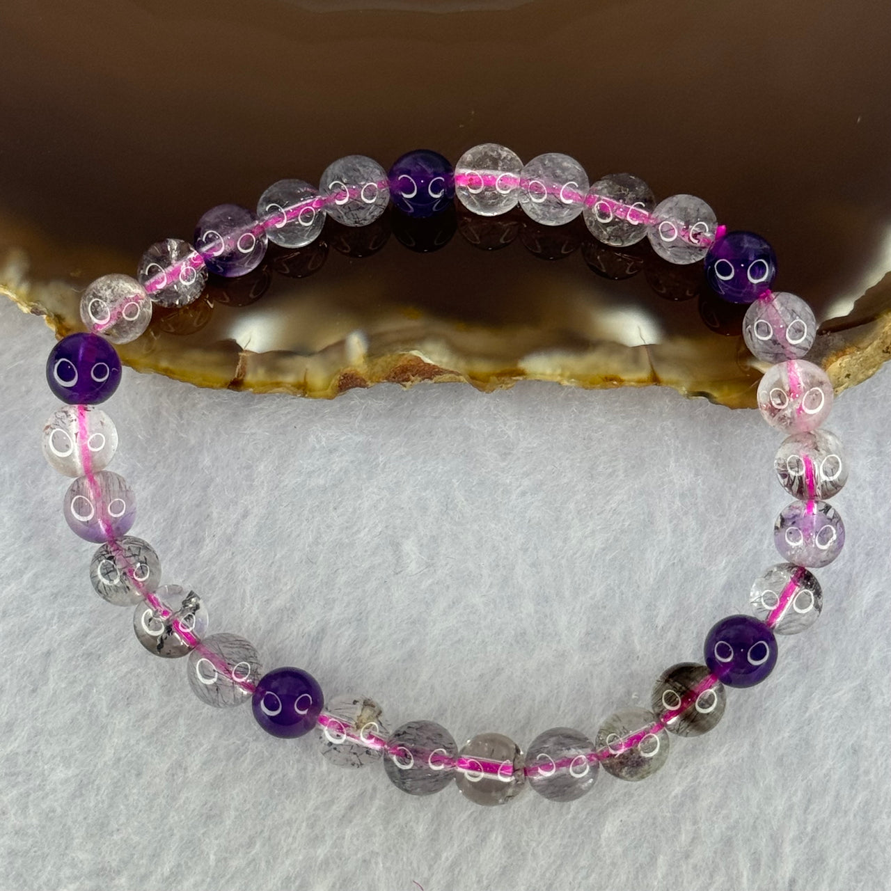 Natural Super 7 Beads Bracelet 9.67g 15.5cm 6.3mm 30 Beads - Huangs Jadeite and Jewelry Pte Ltd