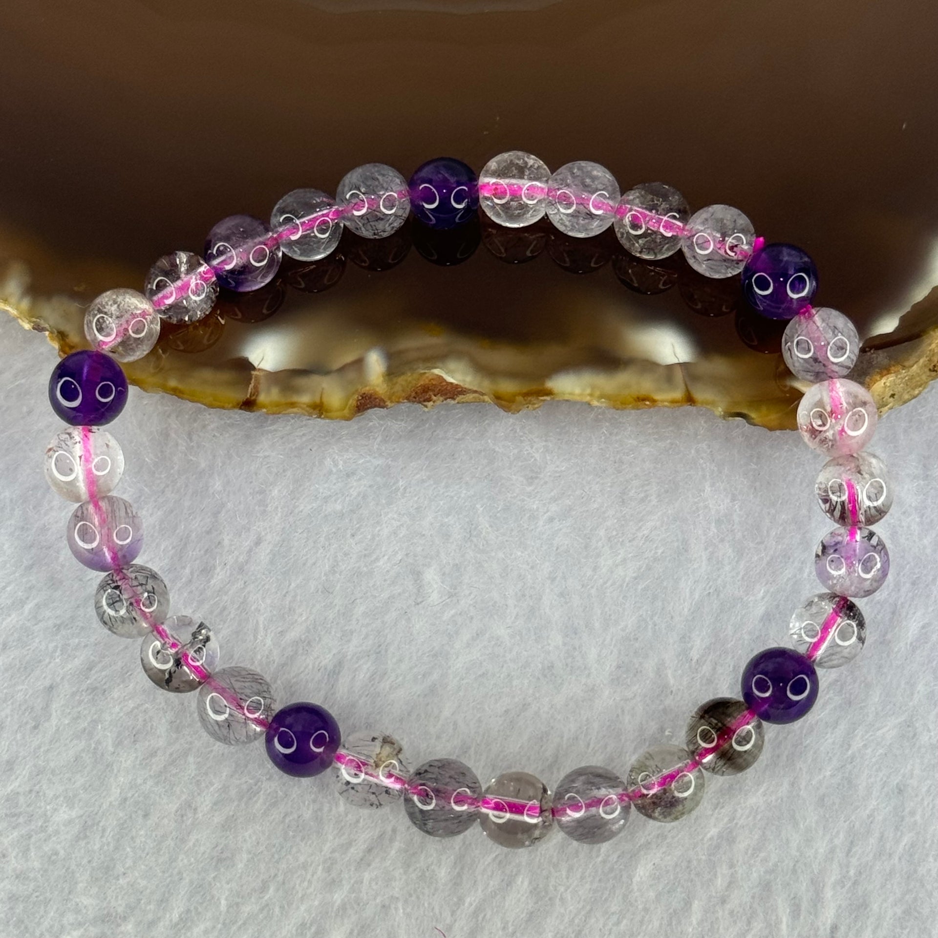 Natural Super 7 Beads Bracelet 9.67g 15.5cm 6.3mm 30 Beads - Huangs Jadeite and Jewelry Pte Ltd