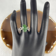 Type A Green Burmese jadeite ring in 18k white gold & natural diamonds 5.43g size US7 - Huangs Jadeite and Jewelry Pte Ltd