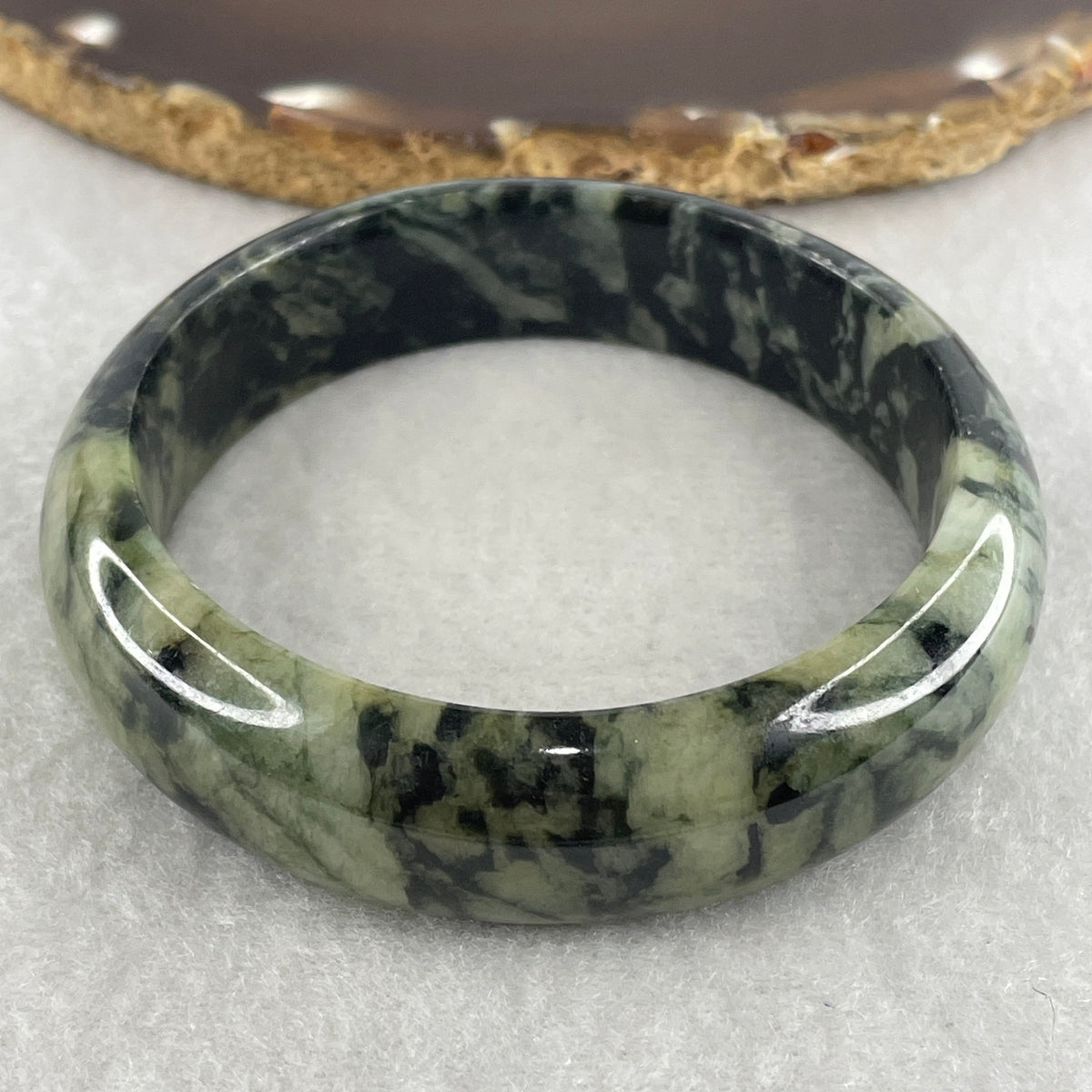 Natural Type A Wuji Black with Yellowish Green Jadeite Bangle | (56.38g | 55.1mm ID | 16.0 x 7.8mm | Close to Perfect | Yin-Yang Harmony & Sovereign Wealth Anchor, Feng Shui Protection & Statement Bangle) - Huangs Jadeite and Jewelry Pte Ltd