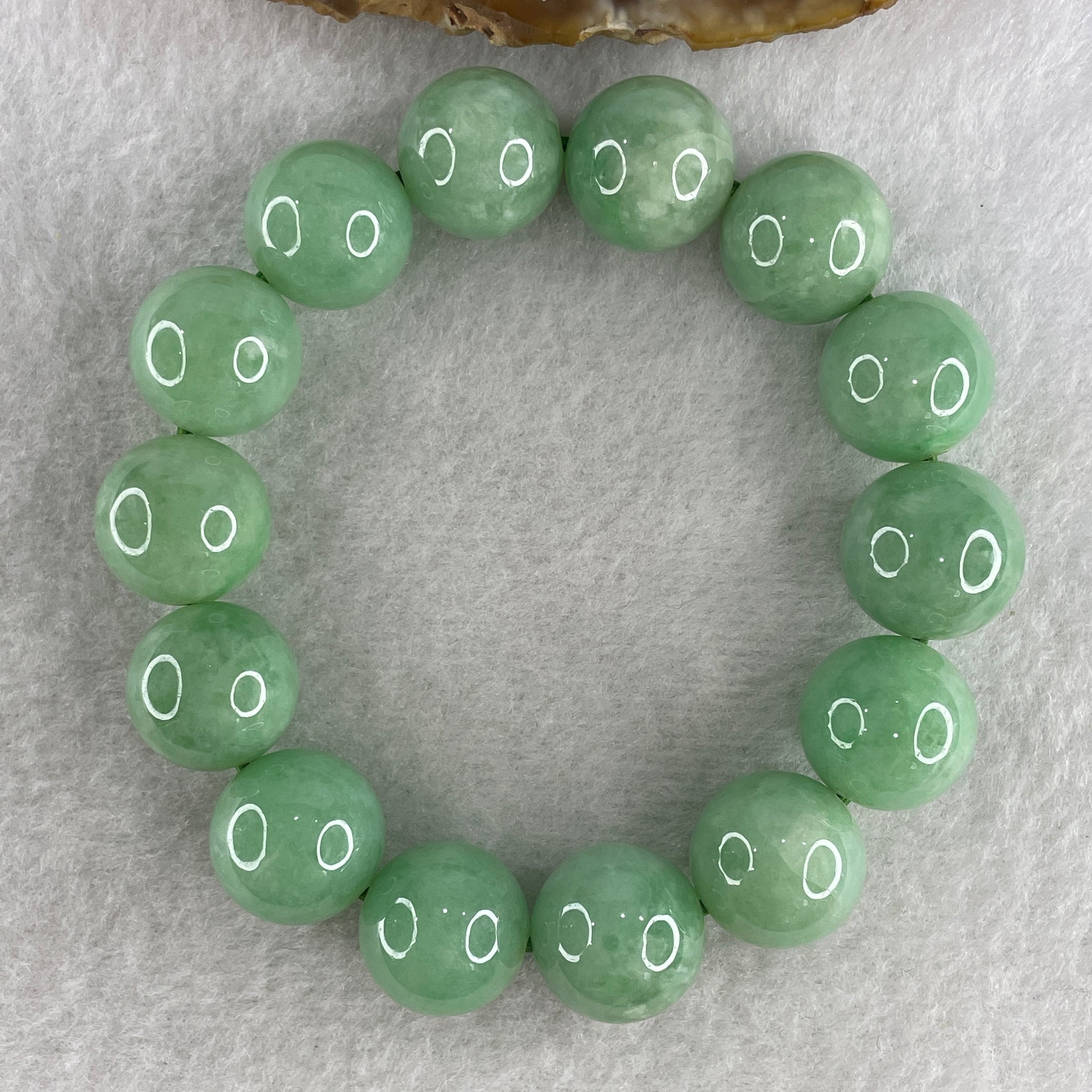Rare Type A Burmese Apple Green Jade Jadeite Beads Bracelet 76.93g 14.8mm 14 beads 16cm - Huangs Jadeite and Jewelry Pte Ltd