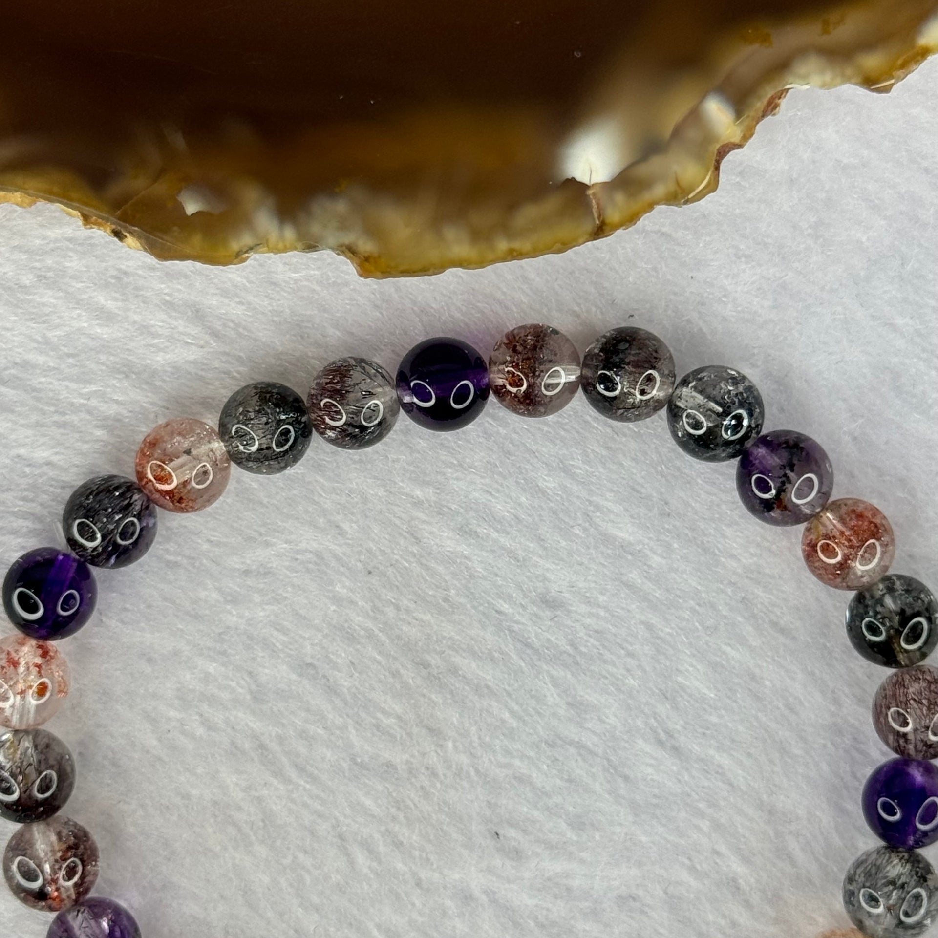 Very Good Grade Natural Transparent Bright Color Super 7 Beads Bracelet 非常好的等级天然透明深彩色超级七珠手链 11.32g 15.5cm 6.8mm 28 Beads - Huangs Jadeite and Jewelry Pte Ltd