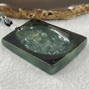 Grand Master Type A Blueish Green with Dark Brown Skin Jadeite 9 Tail Fox Pendant 41.48g 53.5 by 42.3 by 9.8mm - Huangs Jadeite and Jewelry Pte Ltd