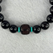 Natural India Zitan 天然小叶字檀木 Om Ma ni Padme Hum 六字真言 Beads Bracelet with Turquoise (Sinking Type) 11.30g 15.5cm 10.0mm 17 Beads, 12.0 by 11.3mm 1 Bead - Huangs Jadeite and Jewelry Pte Ltd