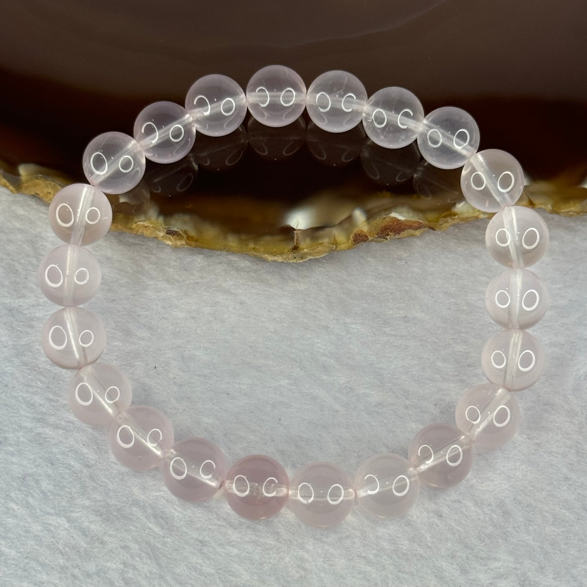 Natural Rose Quartz Beads Bracelet 天然玫瑰石英珠手链 24.05g 17cm 9.3mm 22 Beads - Huangs Jadeite and Jewelry Pte Ltd