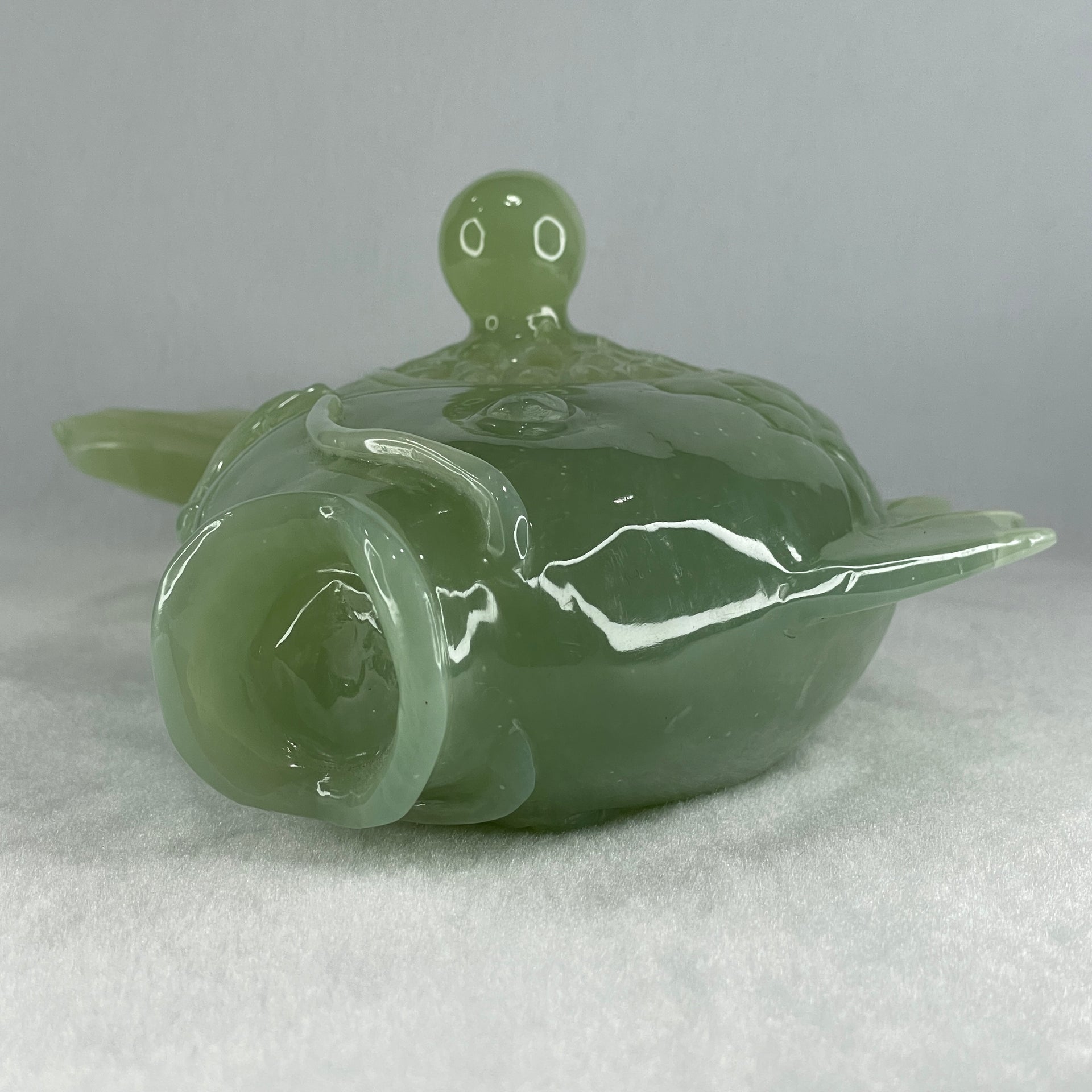 Natural Jelly Green Serpentine Carp Fish Pot Display 2,074.0g 310.0 by 183.0 by 98.0mm - Huangs Jadeite and Jewelry Pte Ltd