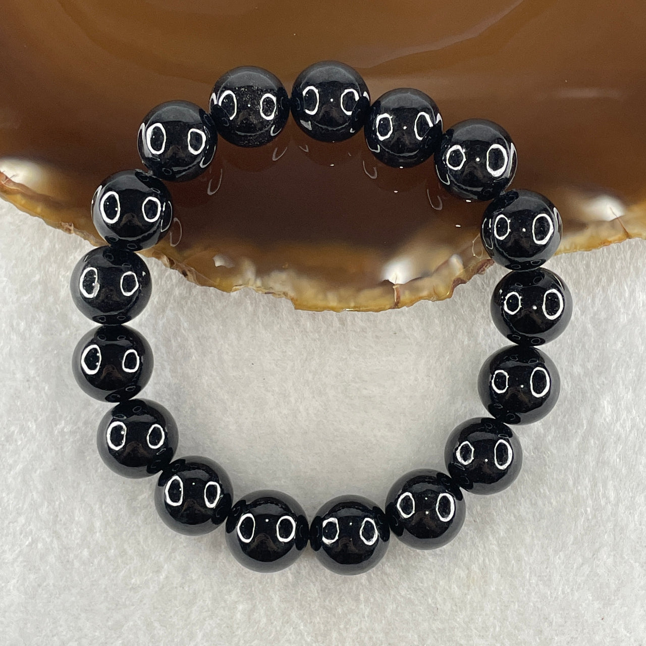 Type A Opaque Black Omphacite Jadeite Beads Bracelet 47.11g 16cm 11.8mm 17 Beads - Huangs Jadeite and Jewelry Pte Ltd