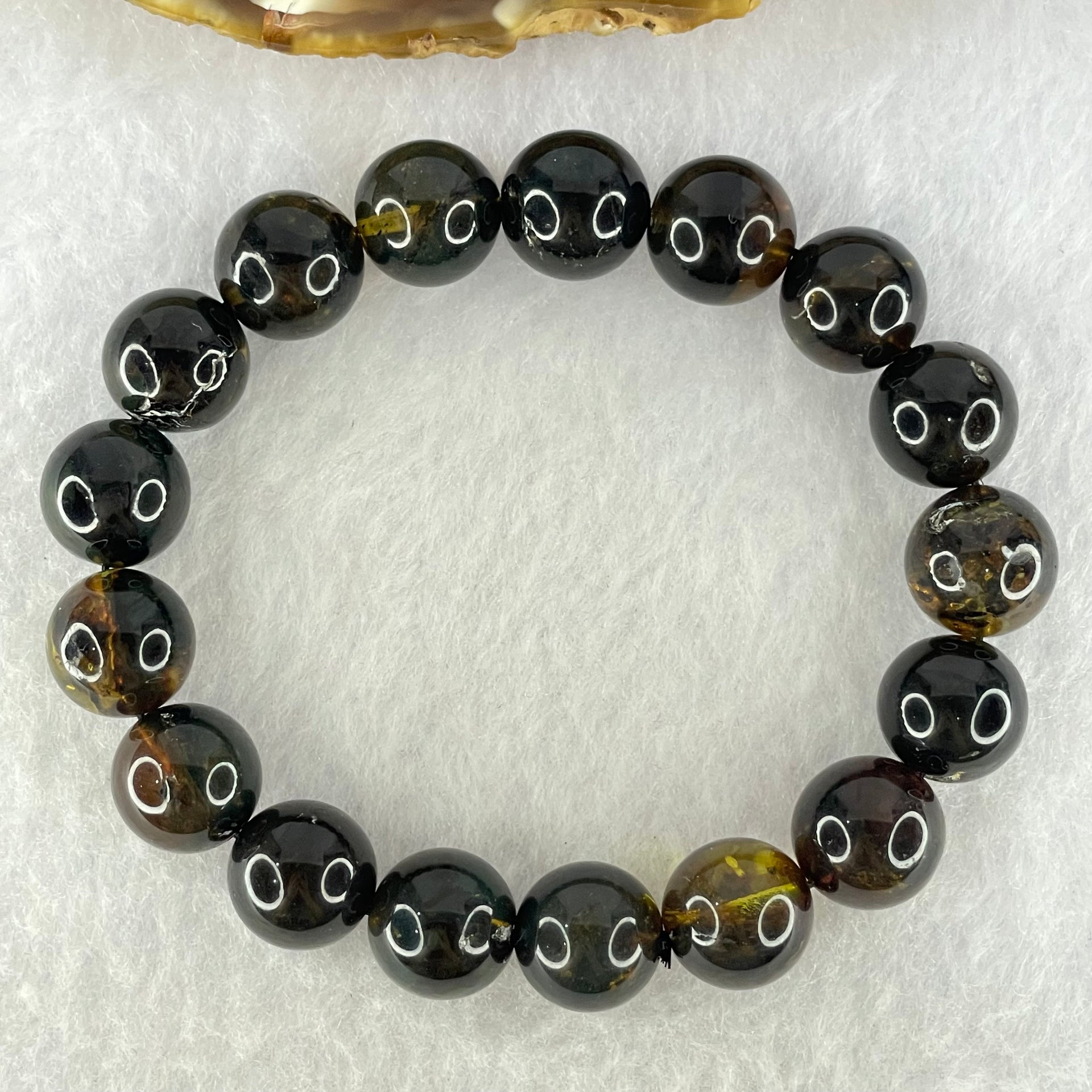 Natural Medicine Amber Beads Bracelet 天然灵草药珀手链 17.08g 17.5cm 12.3mm 17 Beads - Huangs Jadeite and Jewelry Pte Ltd
