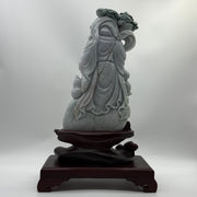 Type A Lavender, Green & Yellow Jade Jadeite Shou Xing Gong with Wooden Stand 财源滚滚 健康长寿 - 3.93kg Dimensions with Stand: 39 by 25 by 15cm Jade Dimensions: 27 by 15 by 7cm - Huangs Jadeite and Jewelry Pte Ltd