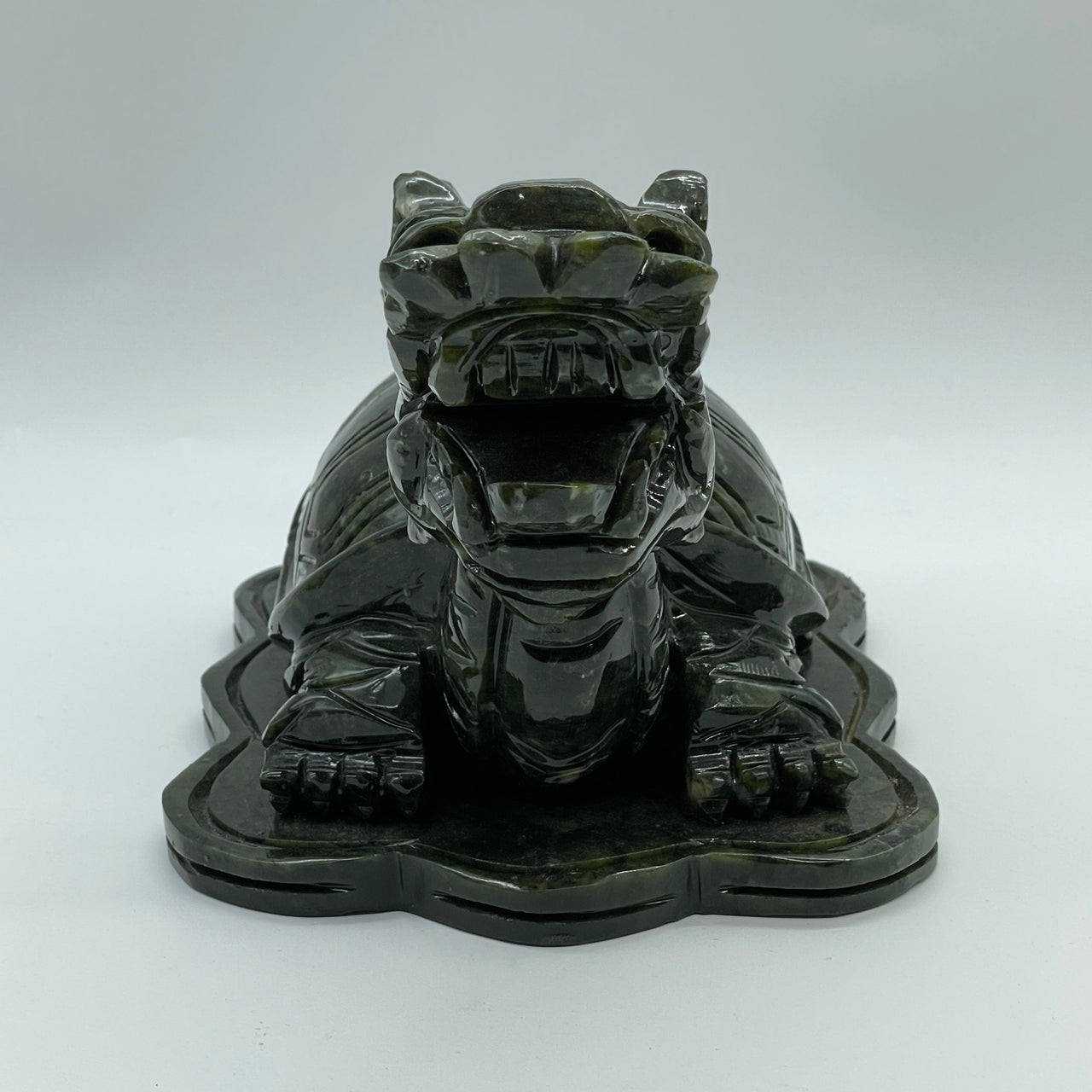 Natural Dark Green Serpentine Dragon Turtle with Baby with Baby Turtle Display 2,704.0g 220.0 by 140.0 by 130.0mm