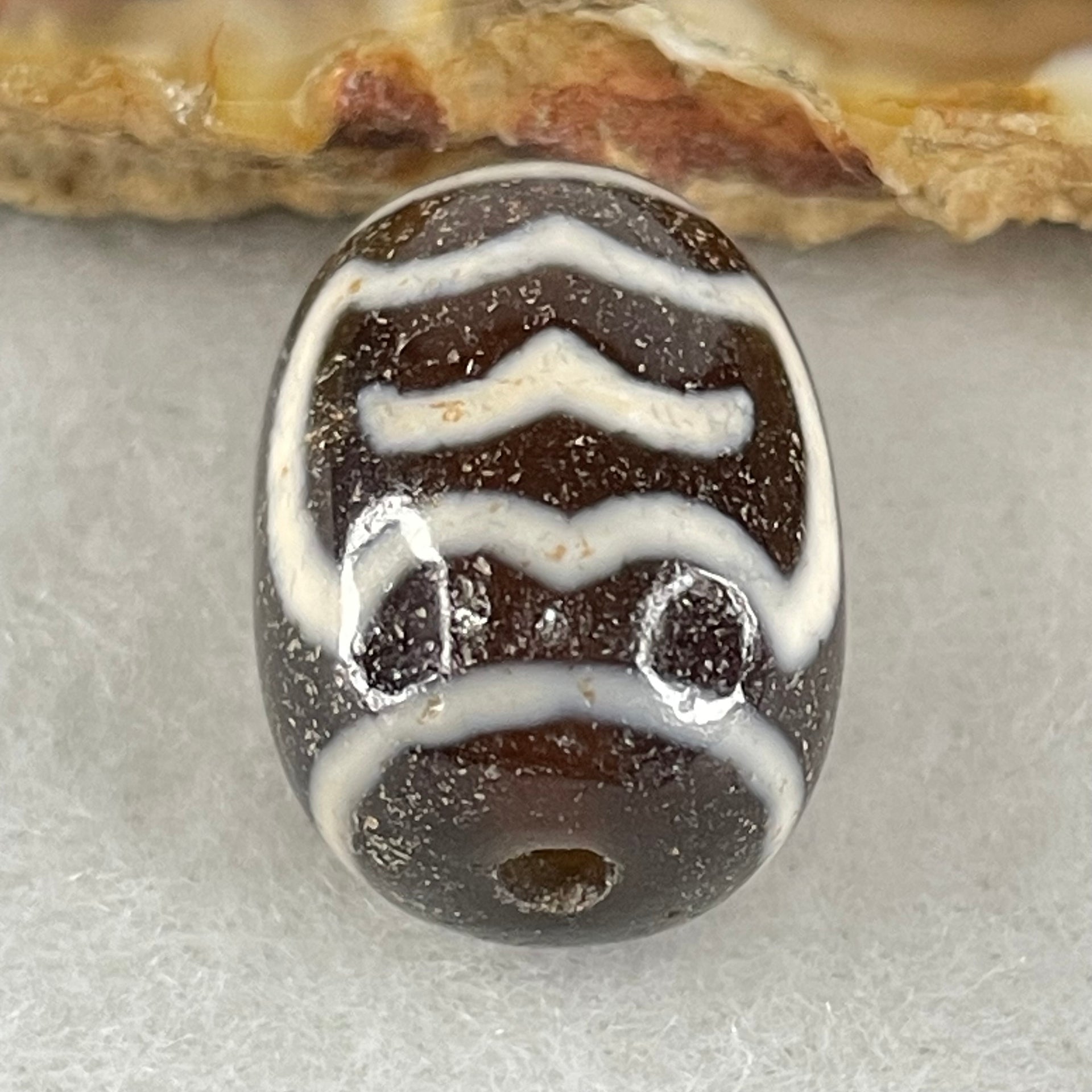 Natural Powerful Tibetan Old Oily Agate Double Garuda Dzi Bead Heavenly Master (Tian Zhu) 虎呀天诛 4.62g 17.6 by 13.1mm - Huangs Jadeite and Jewelry Pte Ltd