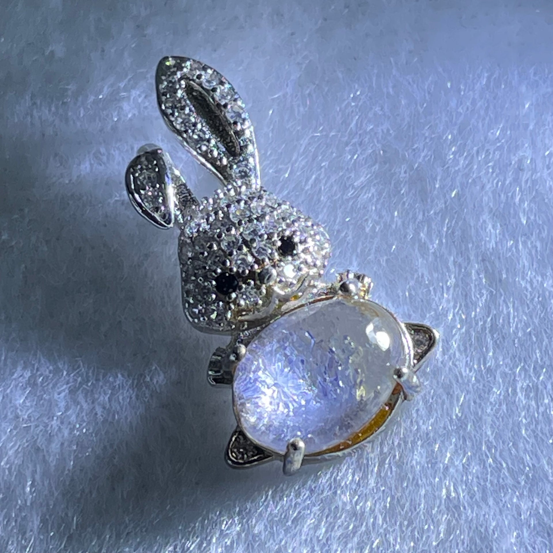 Rare Natural Blue Dumortierite Rutilated Quartz in S925 Sliver Rabbit Pendant 2.40g 9.9 by 7.0 by 4.0mm - Huangs Jadeite and Jewelry Pte Ltd