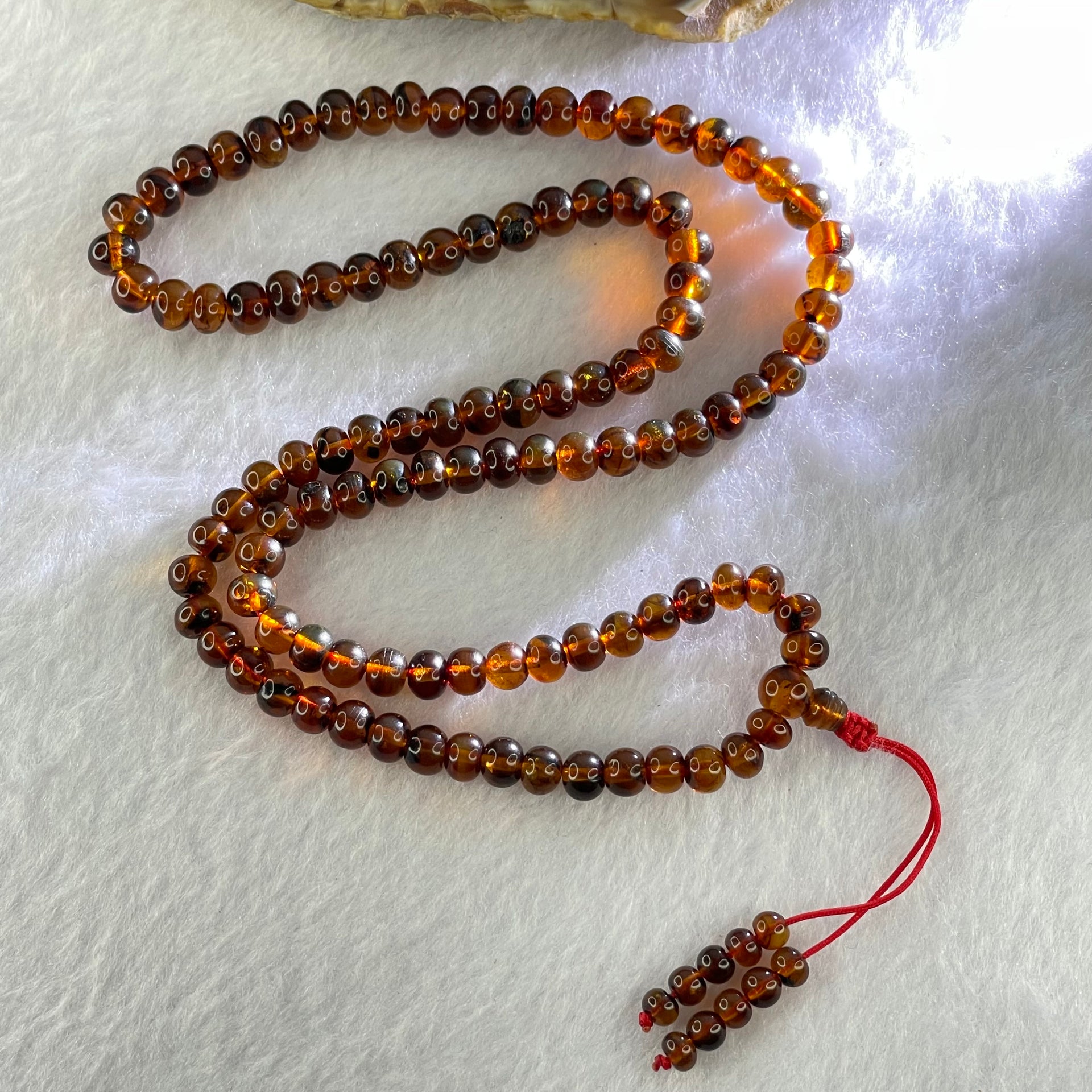 Natural Blood Red Amber Beads Necklace 天然血珀项链 13.66g 52cm 6.2mm 108 Beads - Huangs Jadeite and Jewelry Pte Ltd