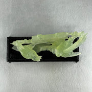 Natural Green Serpentine 囍 Double Happiness Love Birds with Flower with Wooden Stand Display 469.1g 192.0 by 138.0 by 68.0mm - Huangs Jadeite and Jewelry Pte Ltd