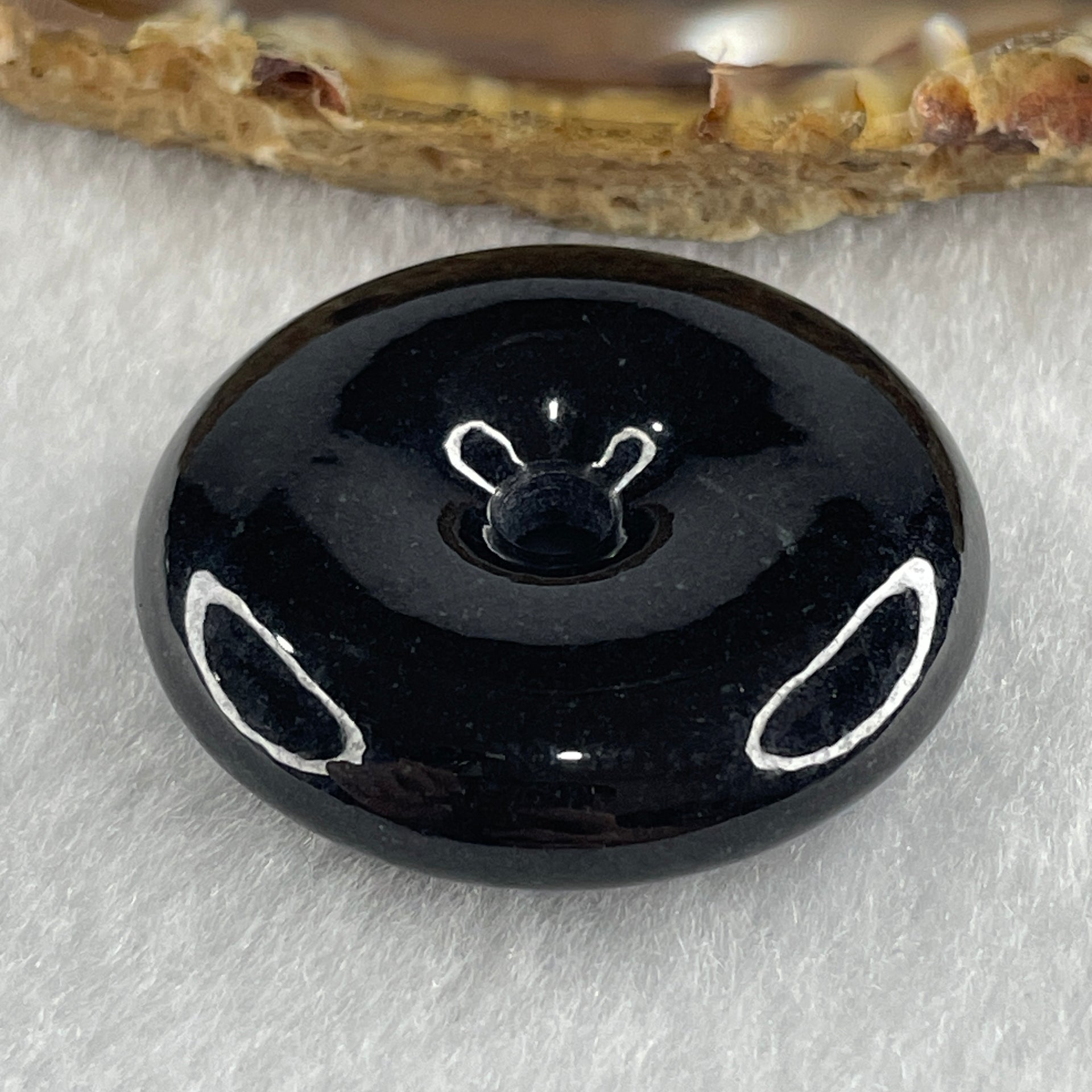 Type A Opaque Black Omphacite Jadeite Ping An Kou Donut Pendant 19.59g 33.1 by 8.7mm - Huangs Jadeite and Jewelry Pte Ltd