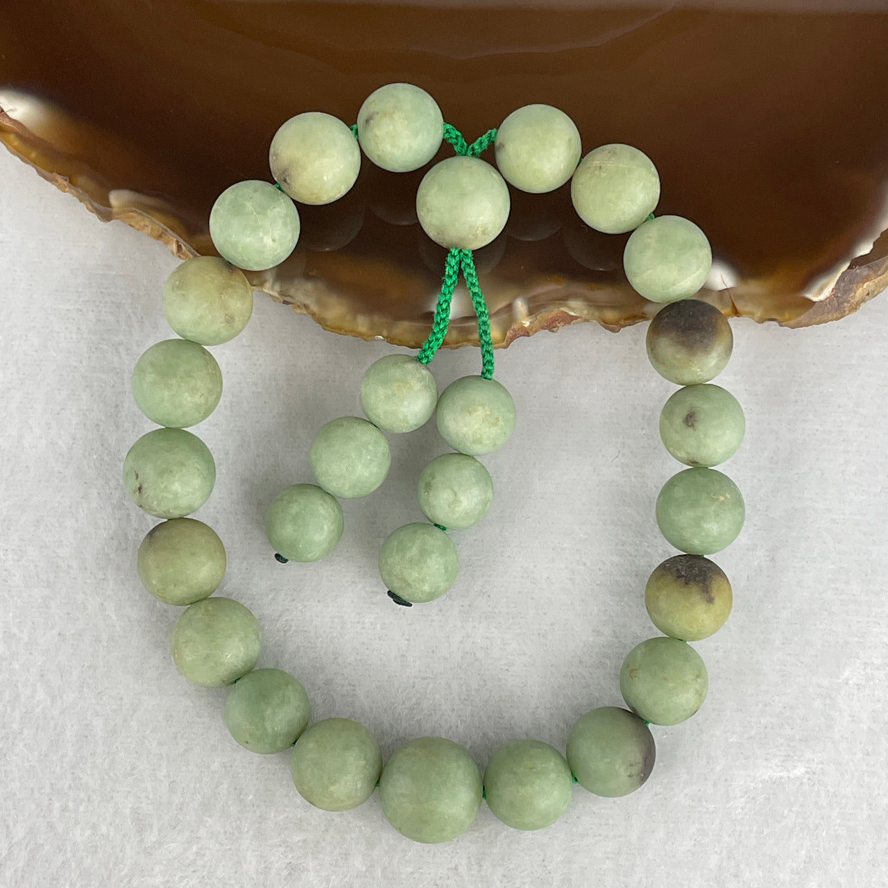 Natural Type A Green with Brown Jadeite Beads Bracelet (Unpolished) | Untreated Dual-Tone Fei Cui Statement Strand (51.65g | 17cm | 1 Bead 11.9mm - 10.5mm 20 Beads)