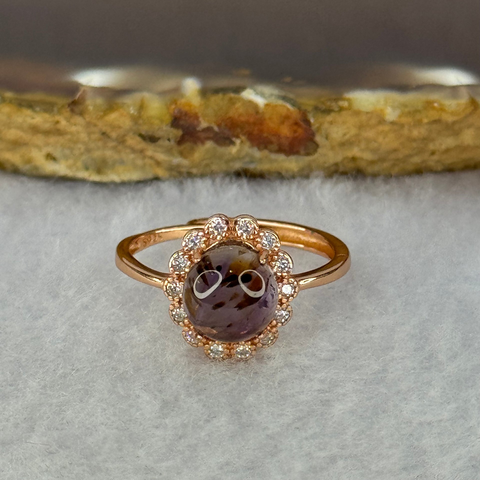 Good Grade Natural Auralite 23 in S925 Silver Rose Gold Color Ring (Adjustable Ring) 2.02g 8.2 by 4.5mm - Huangs Jadeite and Jewelry Pte Ltd