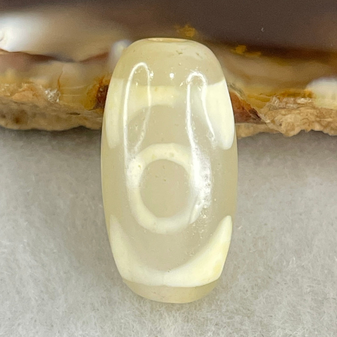 Natural Powerful Tibetan Old Oily Agate 3 Eyes Dzi Bead Heavenly Master (Tian Zhu) 三眼天诛 2.84g 19.3 by 10.1mm - Huangs Jadeite and Jewelry Pte Ltd