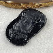 Type A Opaque Black Omphacite Jadeite Guan Yin Pendant 25.49g 60.0 by 38.3 by 9.5mm - Huangs Jadeite and Jewelry Pte Ltd
