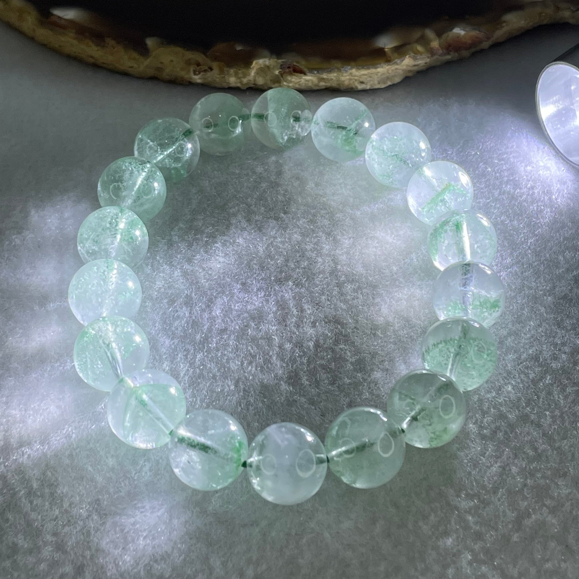 Special Grade Natural Green Phantom Quartz Bracelet 34.91g 17cm 11.3mm 18 Beads - Huangs Jadeite and Jewelry Pte Ltd