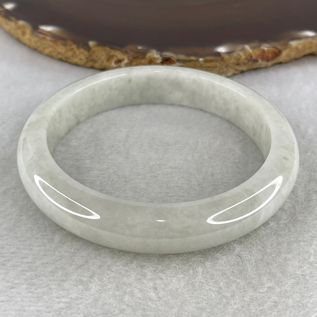 Natural Type A Translucent Jadeite Bangle | 59.4mm Faint Blueish-Green with Snowy White Spots | Very Very Slight Internal Lines "Snow in Spring" Round Wrist Heirloom (56.71g 12.5x9.0mm)