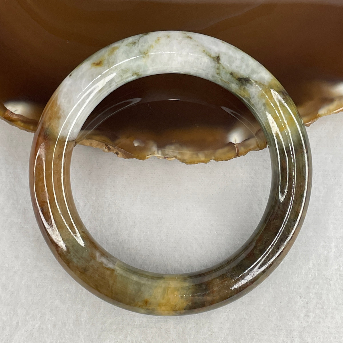 Natural Type A Brownish, Lavender & Green Jadeite Full Round Bangle | 52.4mm Inner Diameter (59.28g | 10.8×10.6mm | Crown, Heart & Root Chakra Balance & Abundance Shield) (Very Slight External Rough)