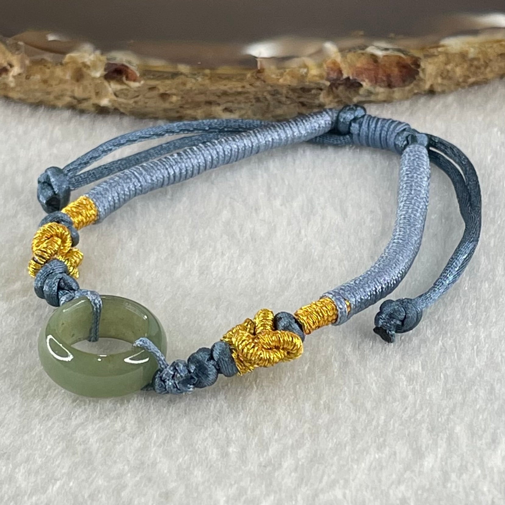 Type A Blueish Green Jadeite Ping An Kou String Bracelet 2.36g 13.8 by 5.8mm - Huangs Jadeite and Jewelry Pte Ltd