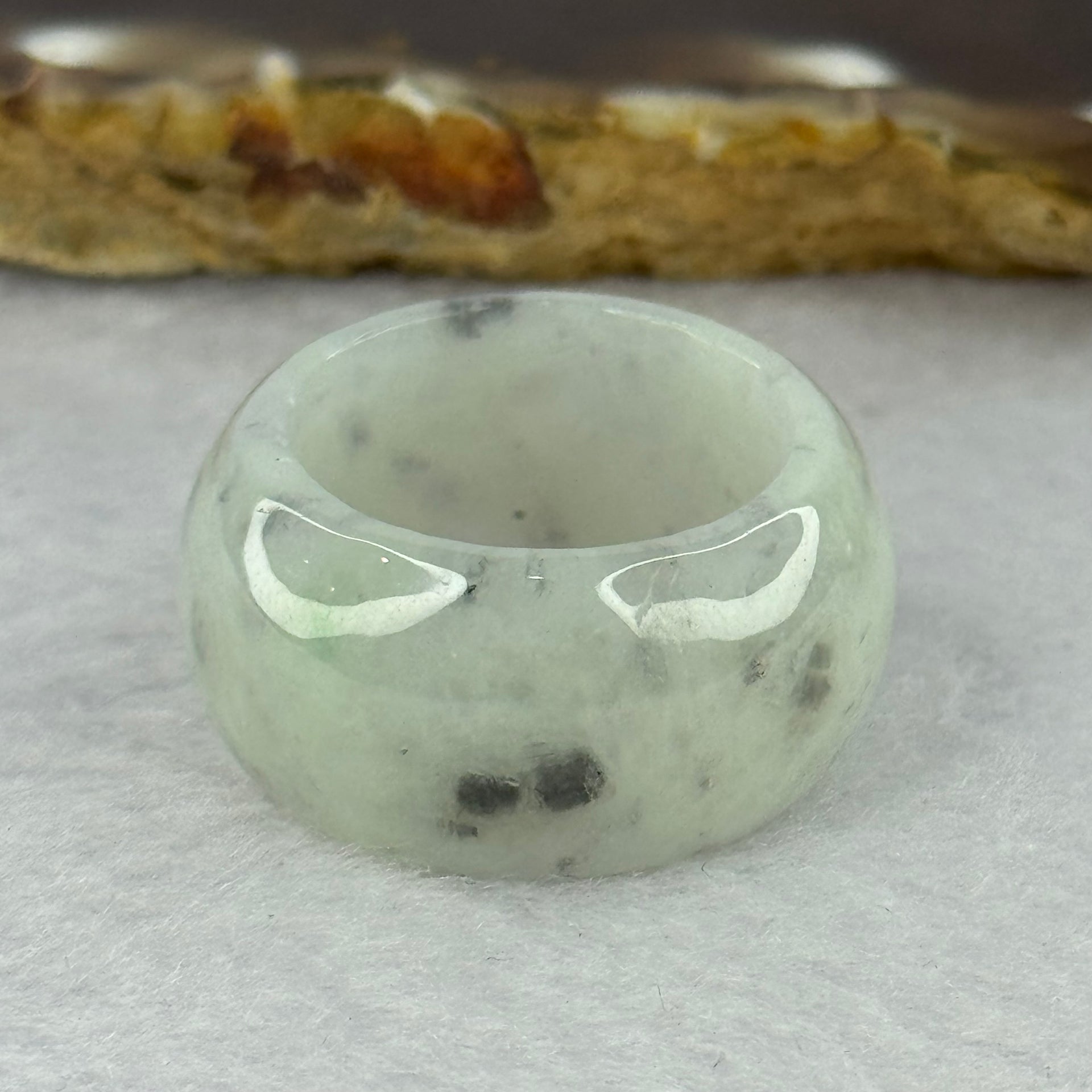 Type A Light Grey with Grey Wuji Piao Hua Jadeite Ring 10.22g 13.3 by 4.4mm US8.5 HK19 - Huangs Jadeite and Jewelry Pte Ltd