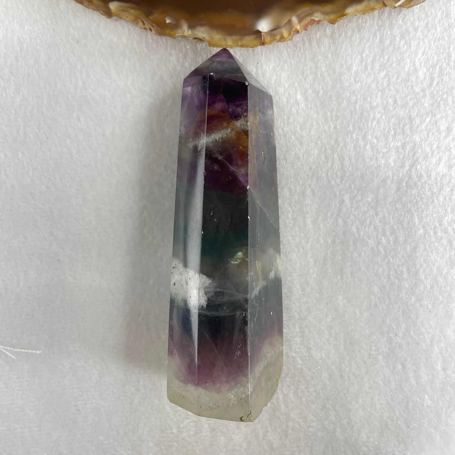 Natural Green and Purple Fluorite Quartz Tower Display 173.67g 99.8 by 34.9 by 35.6mm - Huangs Jadeite and Jewelry Pte Ltd