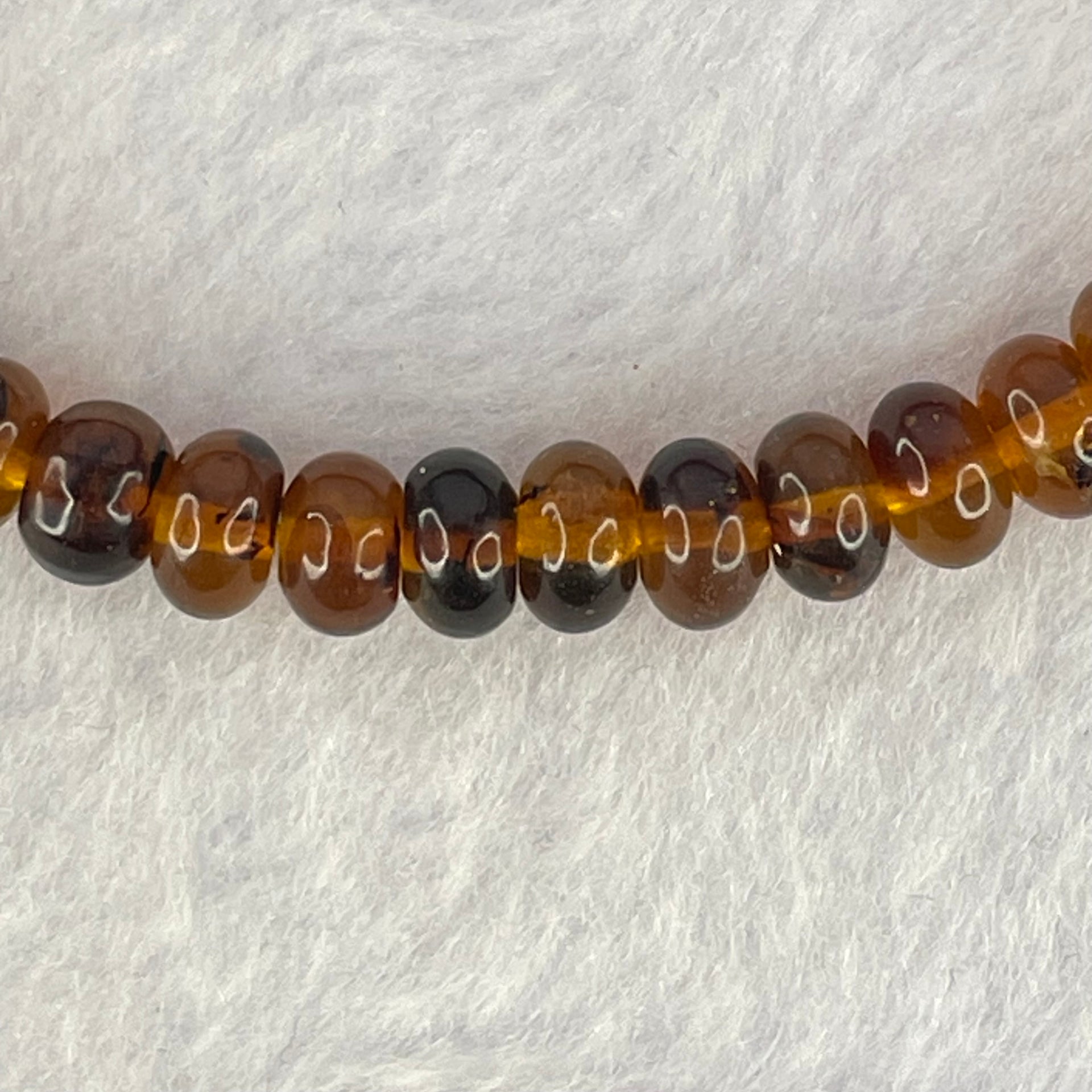 Natural Dark Brownish Yellow Medicine Amber Beads Bracelet 天然抚顺药珀手链 4.39g 15.5cm 6.8mm 44 Beads - Huangs Jadeite and Jewelry Pte Ltd