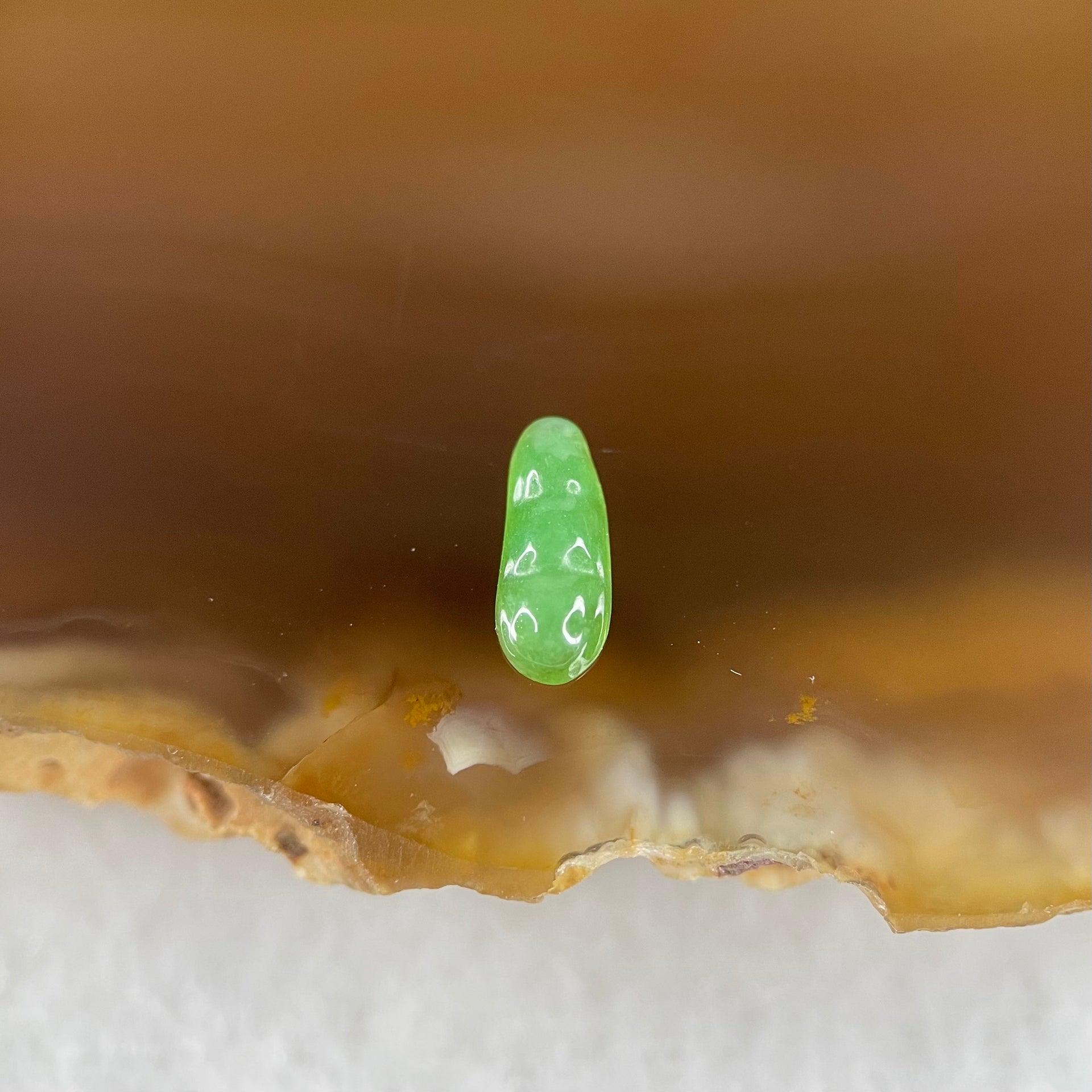 Type A Old Mine Full Green Jadeite Peapod Charm Stone For Setting 0.04g 8.8 by 3.4 by 1.9mm - Huangs Jadeite and Jewelry Pte Ltd