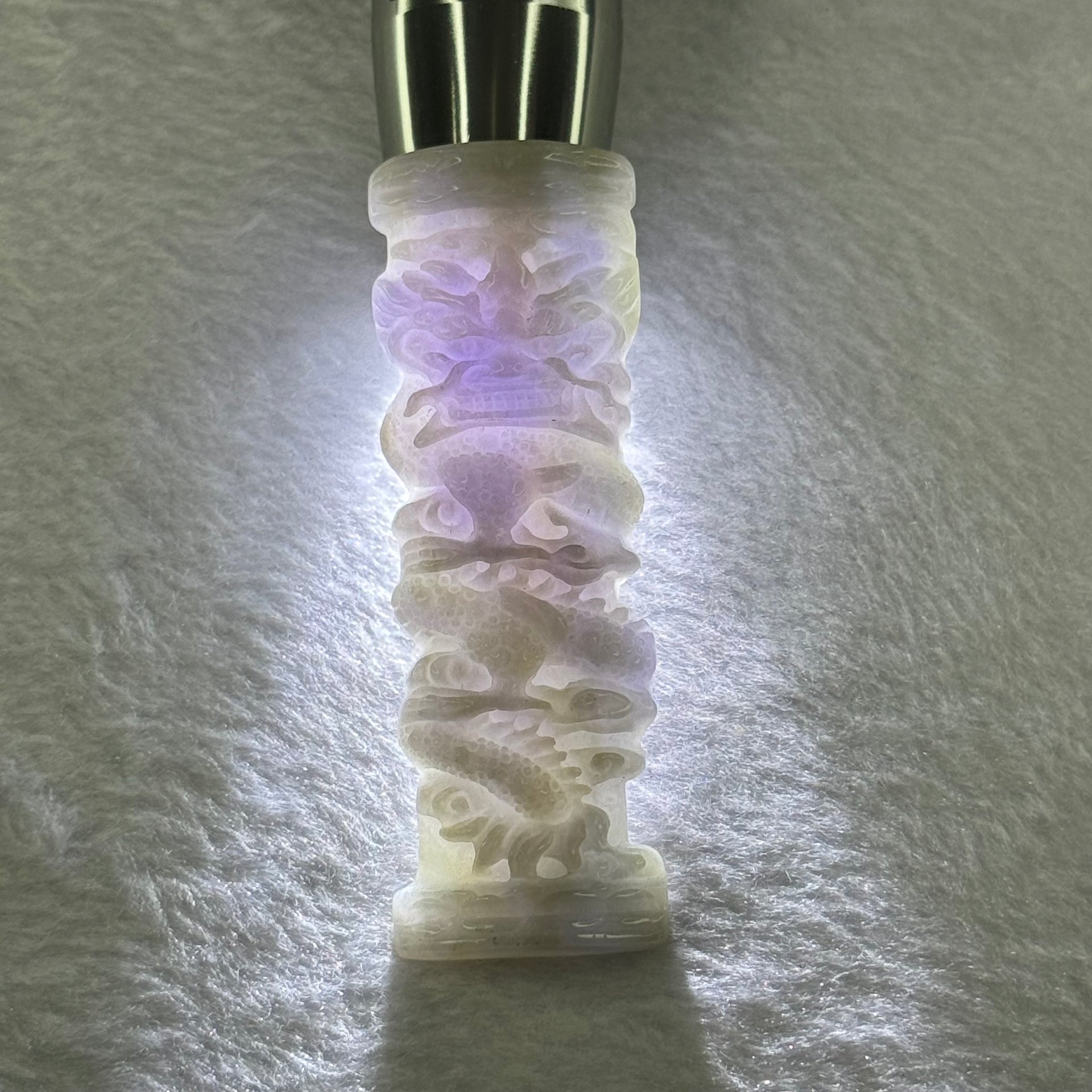 Type A Lavender GreenJadeite Dragon Tower 36.42g 82.1 by 27.5 by 8.5mm - Huangs Jadeite and Jewelry Pte Ltd