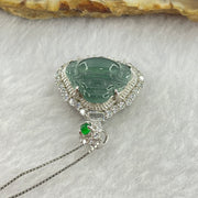 Type A Icy Blueish Green Jadeite Milo Buddha Pendent with Crystals in S925 Sliver Setting and Chain 3.39g 12.8 by 16.0 by 3.0mm - Huangs Jadeite and Jewelry Pte Ltd