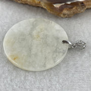 Natural Type A Semi-Icy White & Brownish Jadeite Round Wu Shi Pai Pendant in S925 Silver | Peace Plaque & Protection (10.44g | 46.2 x 3.0mm) - Huangs Jadeite and Jewelry Pte Ltd