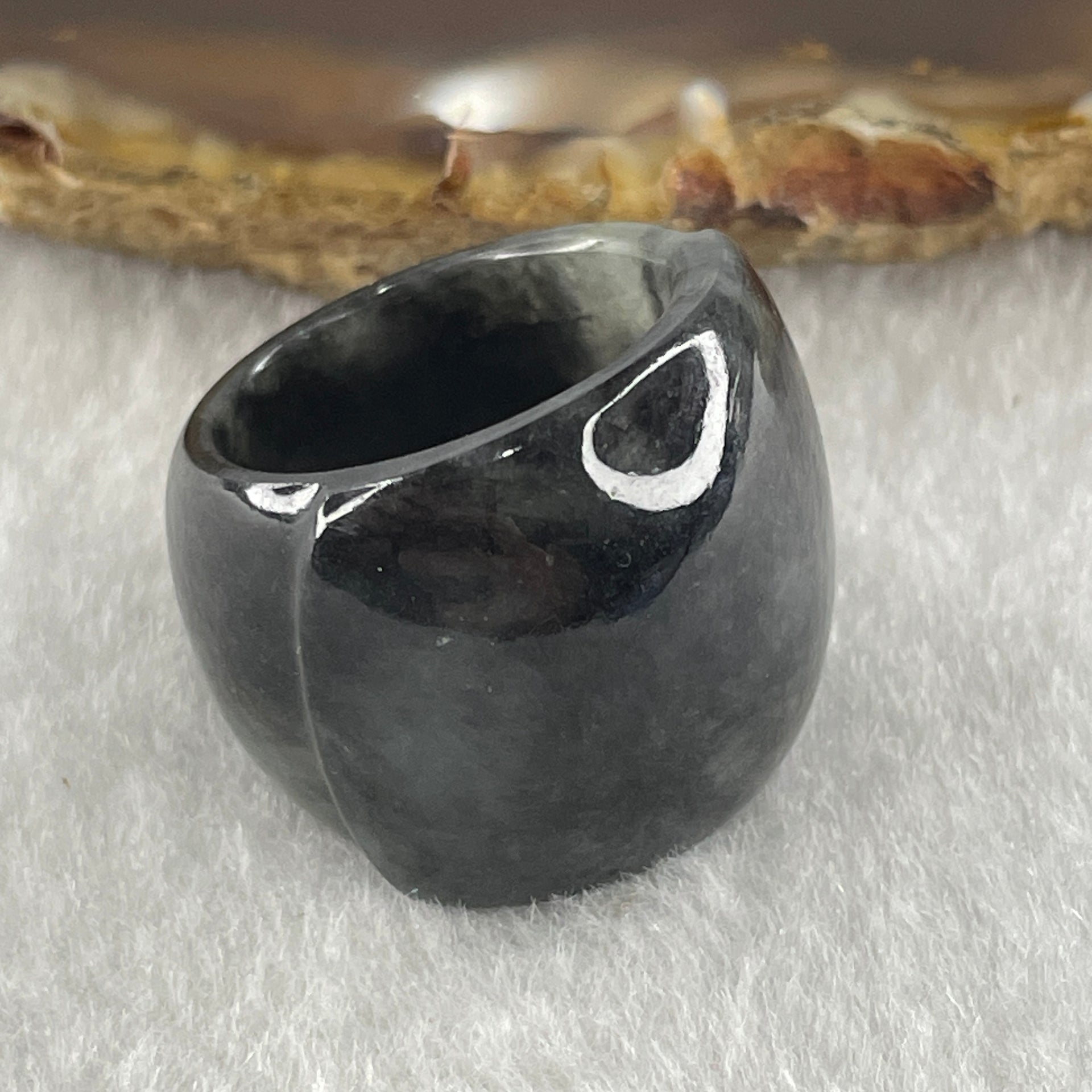 Type A Semi Icy Wuji Black Grey Jadeite Ma An Ring 10.18g 19.7 by 5.2mm US6 HK13 - Huangs Jadeite and Jewelry Pte Ltd