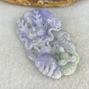 Type A Bright Intense Lavender Green Jadeite Double Sided Dragon with Benefactor Pendant 39.73g 65.0 by 37.4 by 9.8mm - Huangs Jadeite and Jewelry Pte Ltd