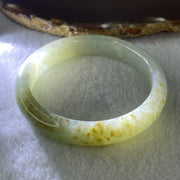 Natural Type A Super Jelly Light Green with Yellow Spots Jadeite Bangle 52.19g Inner Diameter 58.6mm 12.3 by 8.2mm (Close to Perfect) - Huangs Jadeite and Jewelry Pte Ltd