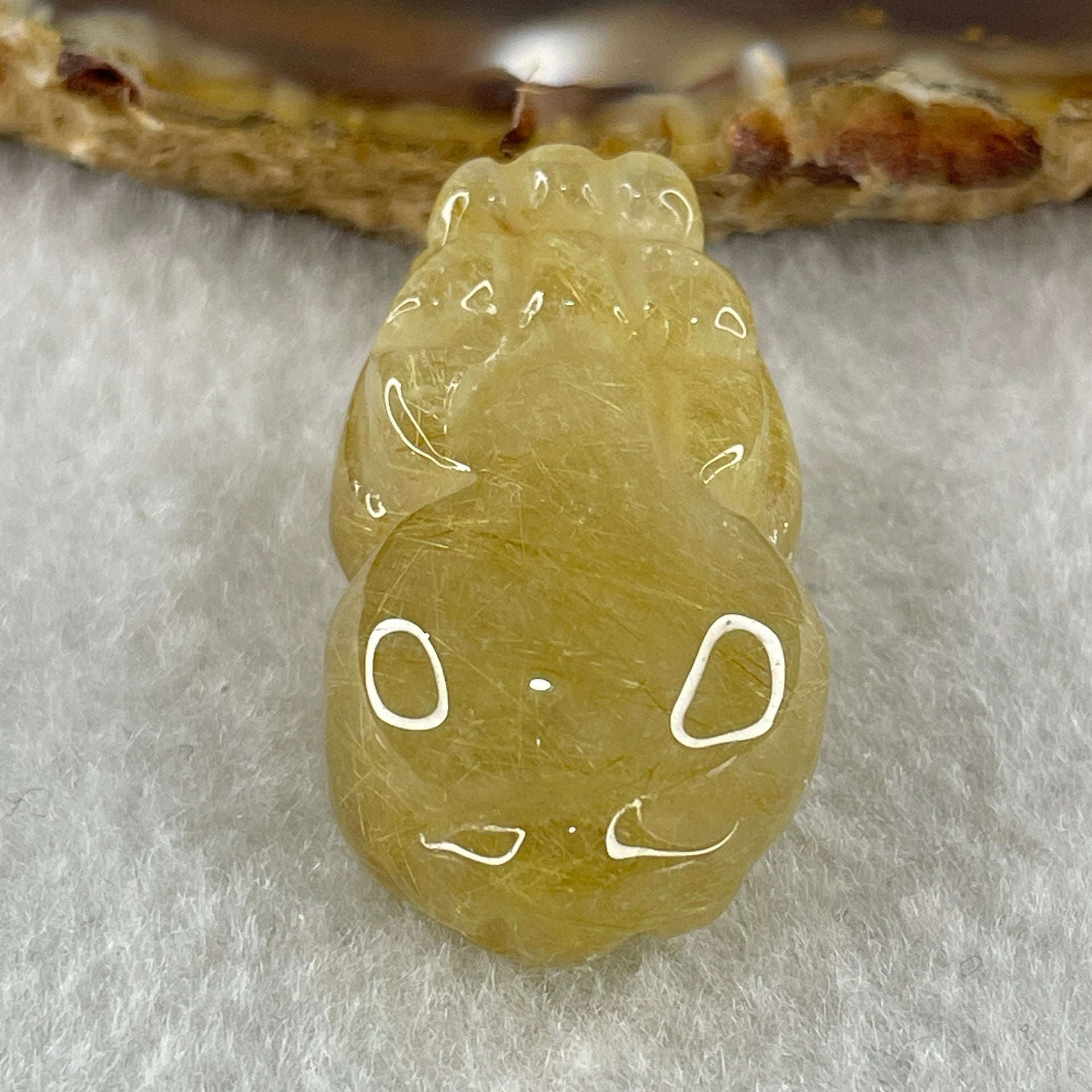 Natural Golden Rutilated Quartz Pixiu Charm 13.79g 33.3 by 17.9 by 14.6mm - Huangs Jadeite and Jewelry Pte Ltd
