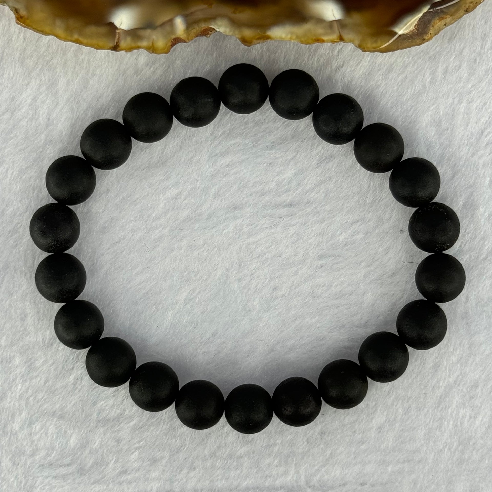 Natural Dark Matt Black Amber Beads Bracelet 天然大黑天翁琥珀手链 6.95g 15cm 8.4mm 22 Beads - Huangs Jadeite and Jewelry Pte Ltd