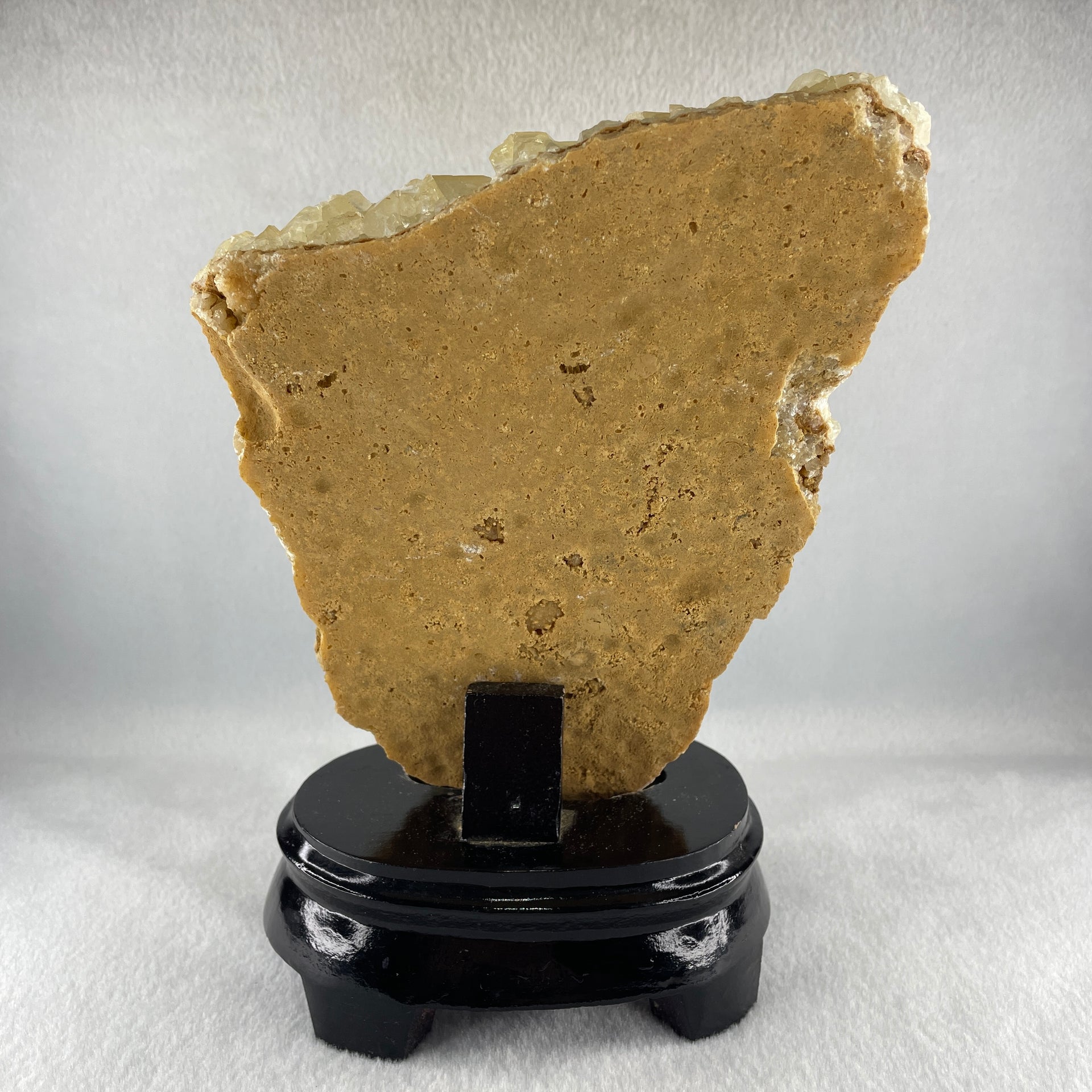 Natural Yellowish White Calcite Rough with Wooden Stand 1,246.2g 170.0 by 92.6 by 200.0mm - Huangs Jadeite and Jewelry Pte Ltd