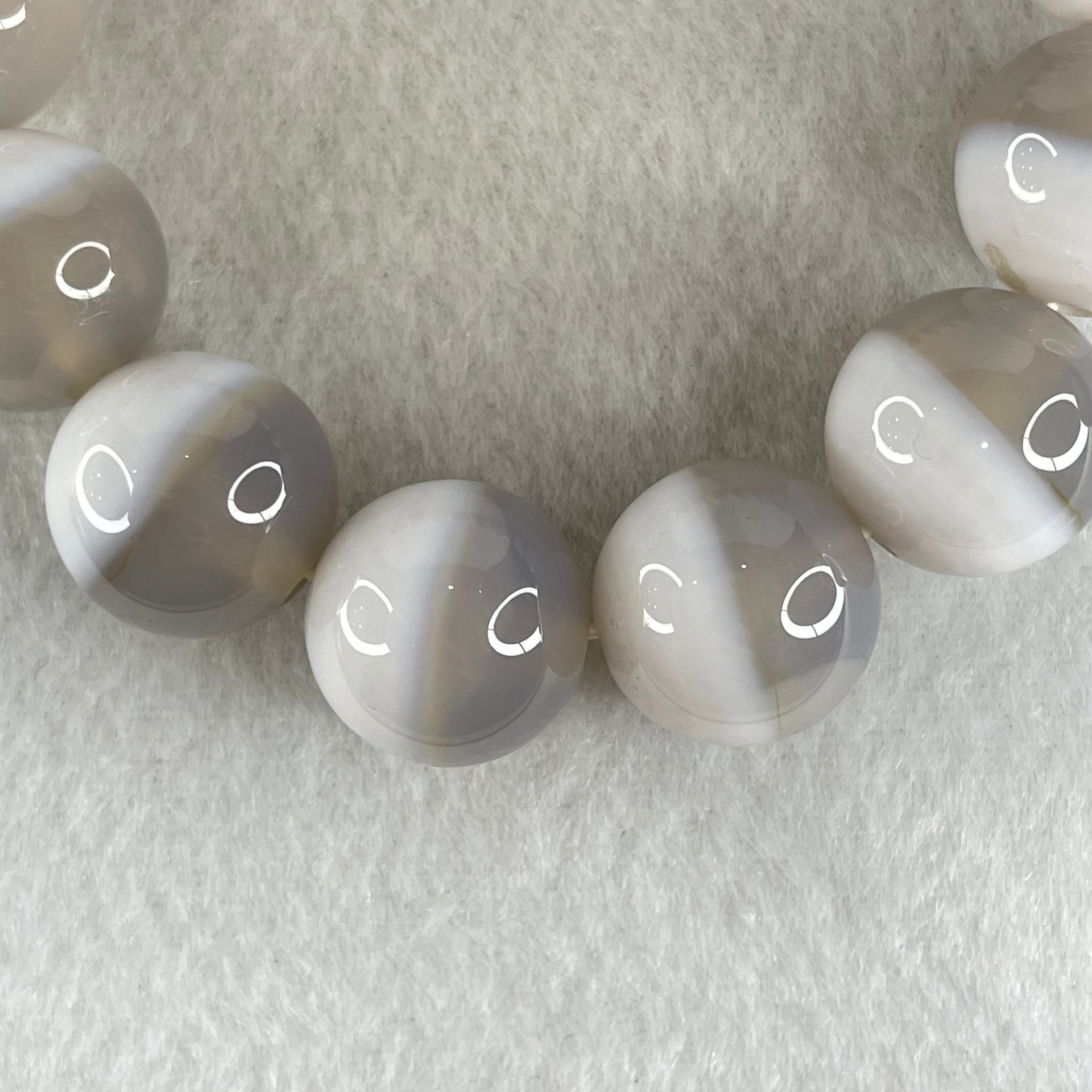 Special Grade Natural Half Grey Half White Agate Beads Bracelet 72.48g 17cm 15.8mm 14 Beads - Huangs Jadeite and Jewelry Pte Ltd