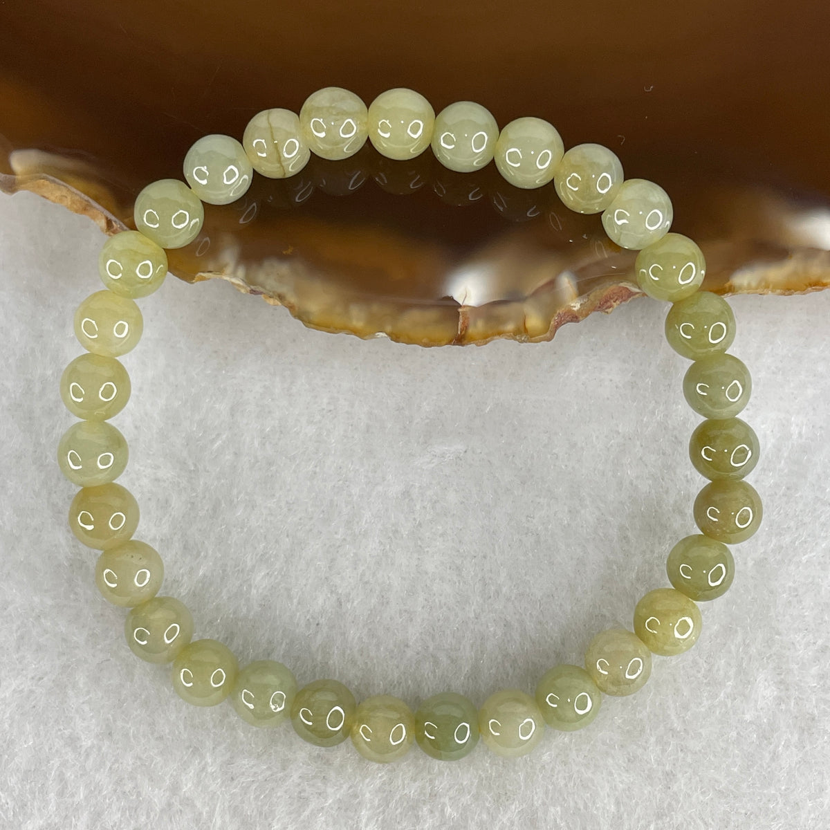 Natural Type A Yellowish Green Jadeite Beads Bracelet | 15cm with 31 Beads 6.0mm (11.34g | Heart & Solar Plexus Chakra Harmony, Golden Wealth Magnet & Protection Shield)