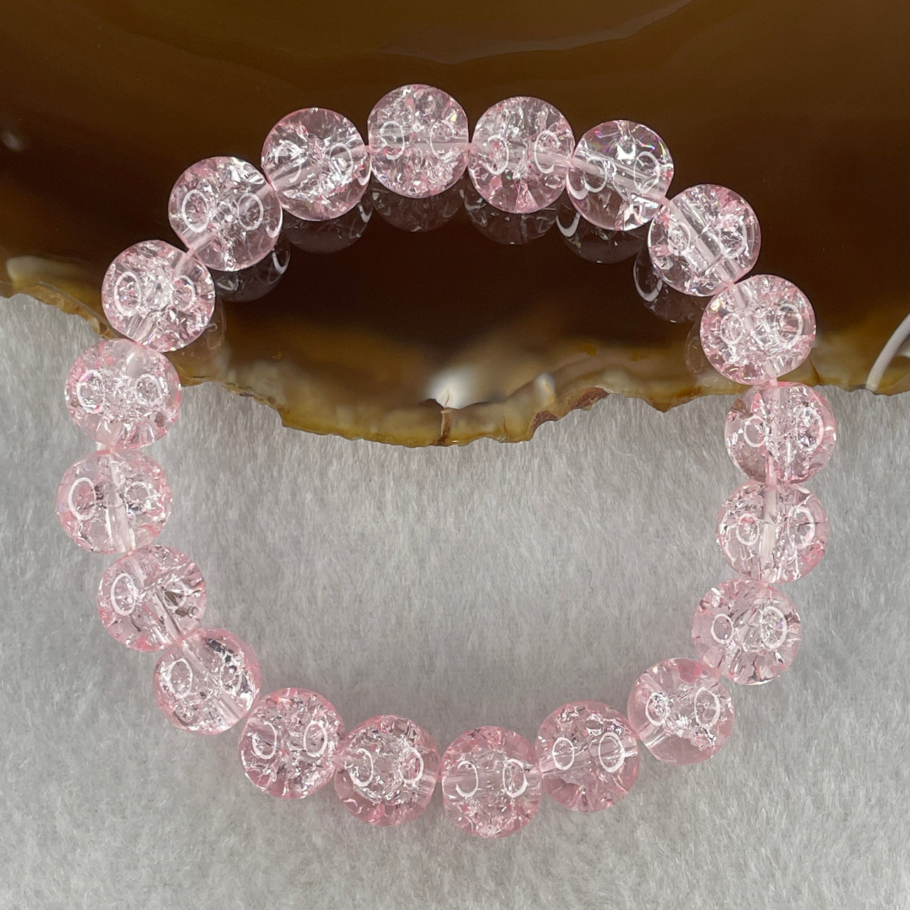 Crackle Pink Quartz Beads Bracelet 25.71g 15cm 10.5mm 20 Beads - Huangs Jadeite and Jewelry Pte Ltd