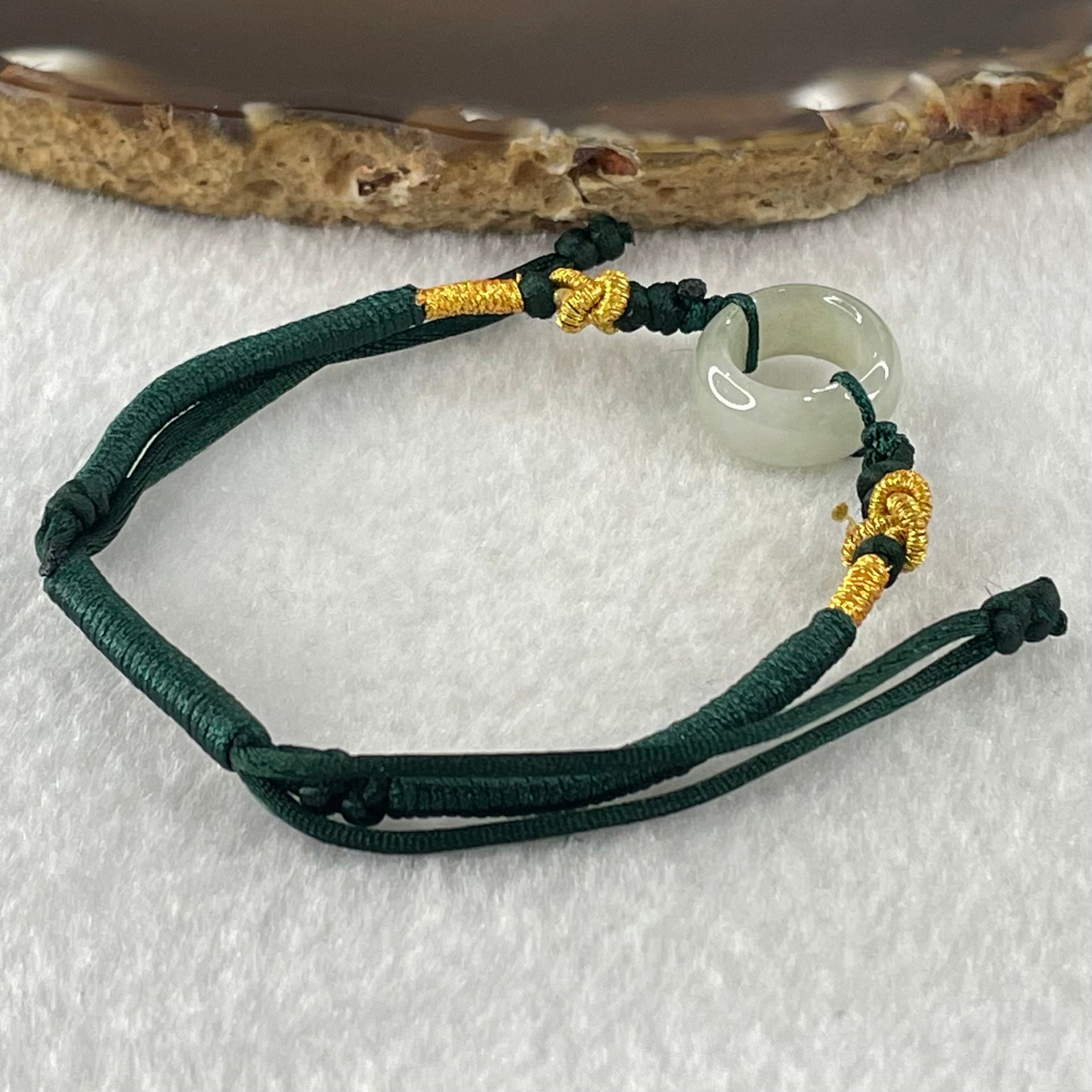 Type A Faint Green Jadeite Ping An Kou String Bracelet 2.98g 15.1 by 6.5mm - Huangs Jadeite and Jewelry Pte Ltd