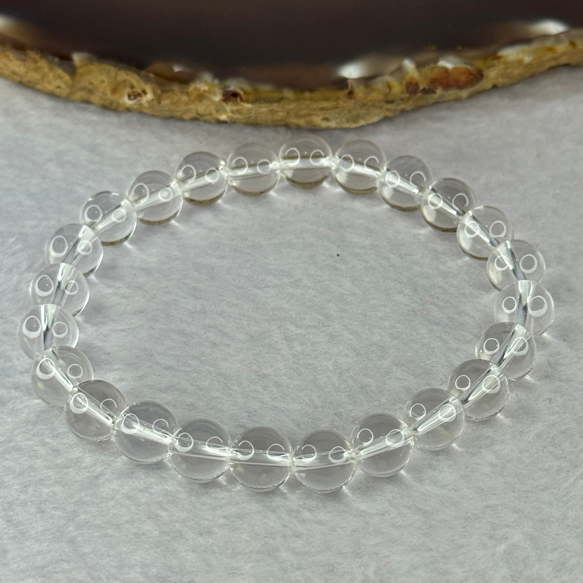 Natural Clear Quartz Bracelet 天然白水晶手链 18.55g 16.5cm 8.4mm 24 Beads - Huangs Jadeite and Jewelry Pte Ltd
